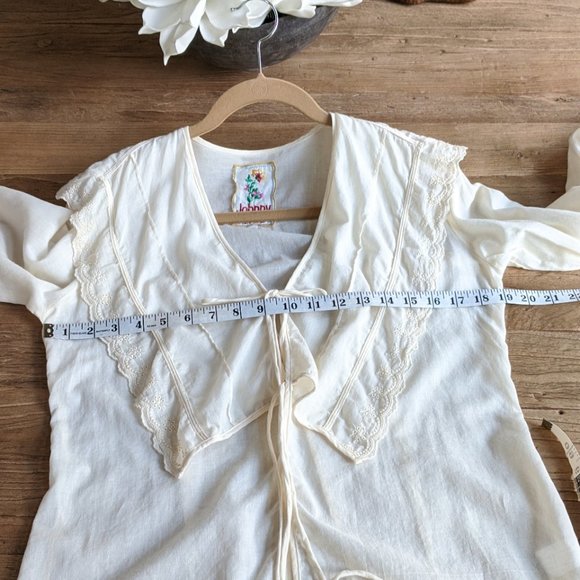 JOHNNY WAS Tie Front Overlay Collar Ruffle Top S - Picture 9 of 10